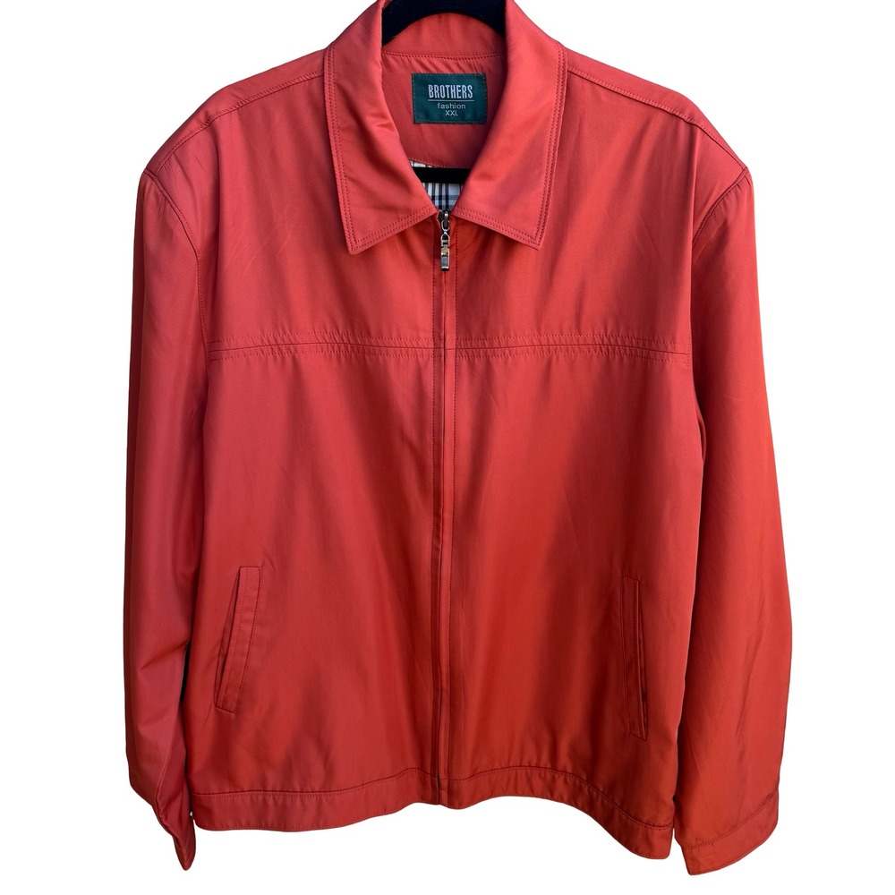 Brothers Vintage Harrington Jacket Orange Plaid Lined Full Zip Bomber Mens XXL